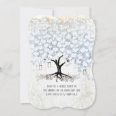 Invitation Mason Jar Poudre Bleu Coeur Feuille Arbre Damas (Dos)