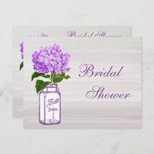 Invitation Mason Jar & Purple Hydrangea Gray Fête de l'mariée (Devant / Derrière)