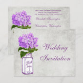 Invitation Mason Jar & Purple Hydrangea Shabby Chic Mariage (Devant / Derrière)