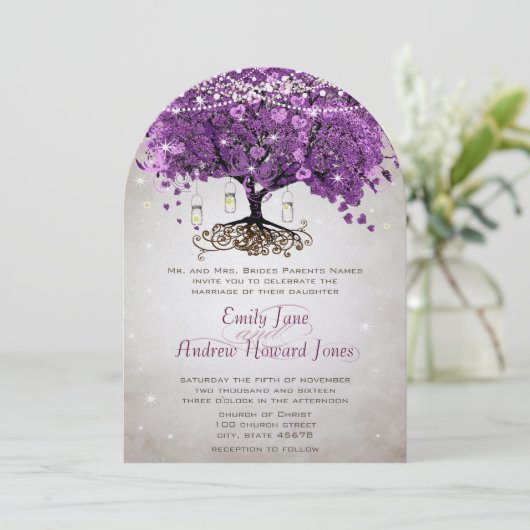 Invitation Mason Jar Radiant violet Mariage (Debout devant)