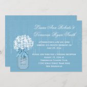 Invitation Mason Jar Réception Florale Bleu et Blanc uniqueme (Devant / Derrière)