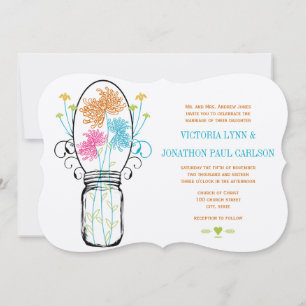 Invitation Mason Jar rose Orange Lime Mariage Floral