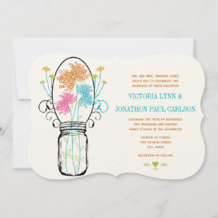 Invitation Mason Jar rose Orange Lime Mariage Floral
