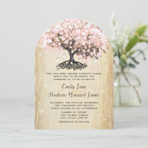 Invitation Mason Jar Rose Rose Or Coeur Leaf Arbre