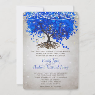Invitation Mason Jar Royal Blue Heart Leaf Tree Mariage
