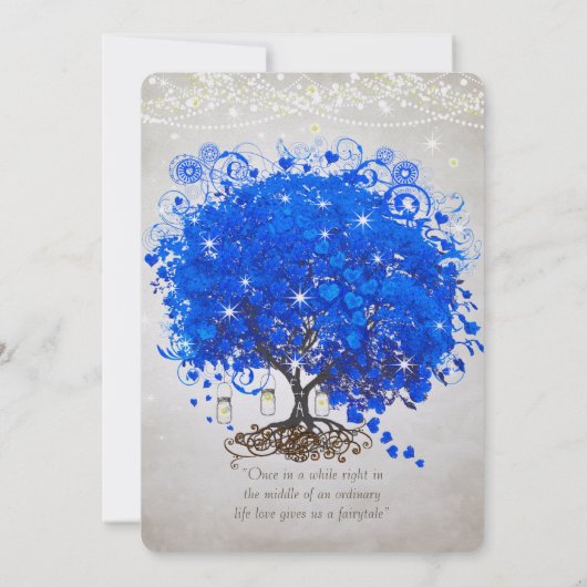 Invitation Mason Jar Royal Blue Heart Leaf Tree Mariage (Dos)