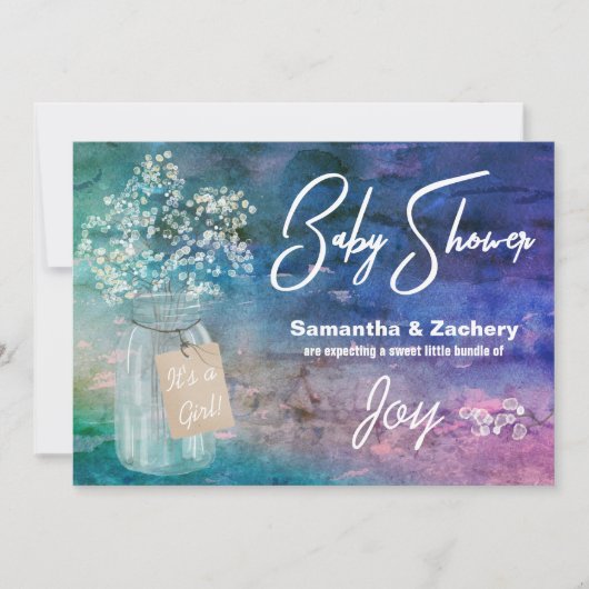 Invitation *~* Mason Jar Rustic Baby's Breath Baby shower (Devant)