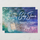 Invitation *~* Mason Jar Rustic Baby's Breath Baby shower (Devant / Derrière)