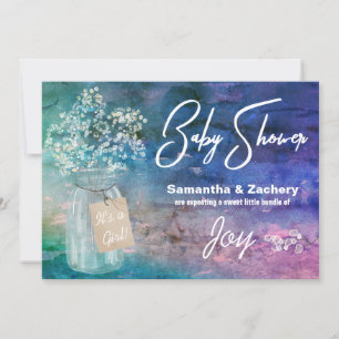 Invitation *~* Mason Jar Rustic Baby's Breath Baby shower