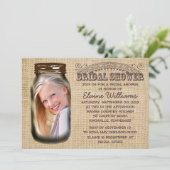 Invitation Mason Jar Rustic Burlap Fête des mariées (Debout devant)