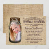 Invitation Mason Jar Rustic Burlap Fête des mariées (Devant / Derrière)