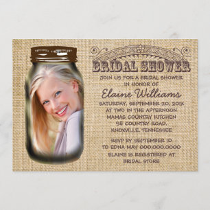 Invitation Mason Jar Rustic Burlap Fête des mariées