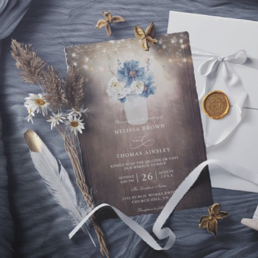 Invitation Mason Jar Rustic Country Budget QR Code Wedding