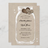 Invitation Mason Jar Rustic Country Mariage Burlap (Devant / Derrière)