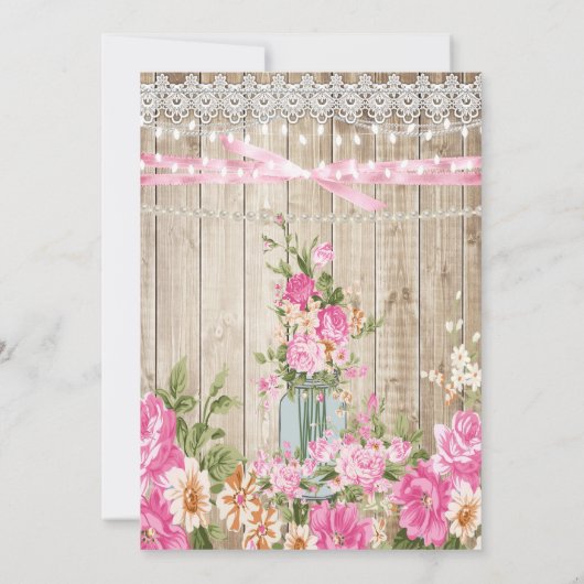 Invitation Mason Jar Rustic Pearl String éclaire Floral rose (Dos)