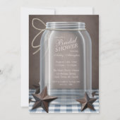 Invitation Mason Jar Rustic Stars Blue En vichy Fête des mari (Devant)