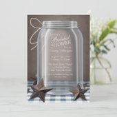Invitation Mason Jar Rustic Stars Blue En vichy Fête des mari (Debout devant)