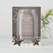 Invitation Mason Jar Rustic Stars Jaune En vichy Anniversaire (Debout devant)
