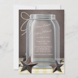 Invitation Mason Jar Rustic Stars Jaune En vichy Mariage