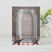 Invitation Mason Jar Rustic Stars Red En vichy Baby shower (Debout devant)