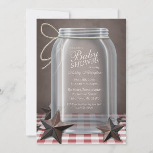 Invitation Mason Jar Rustic Stars Red En vichy Baby shower
