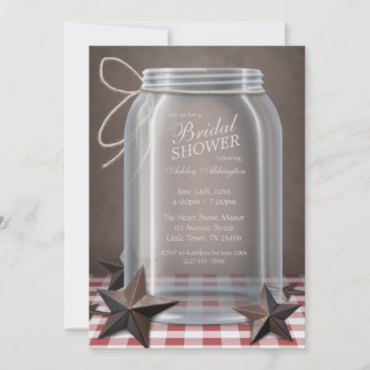 Invitation Mason Jar Rustic Stars Rouge En vichy Fête des mar (Devant)