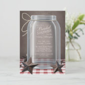 Invitation Mason Jar Rustic Stars Rouge En vichy Fête des mar (Debout devant)