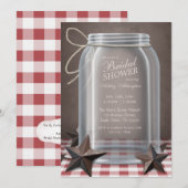 Invitation Mason Jar Rustic Stars Rouge En vichy Fête des mar (Devant / Derrière)