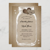 Invitation Mason Jar Rustic Vintage Burlap Mariage (Devant / Derrière)