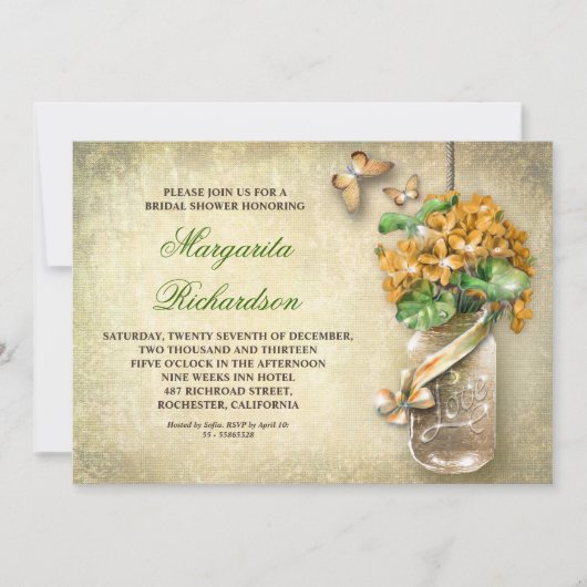 Invitation mason jar rustique vieilles fleurs nuptiale invita (Devant)