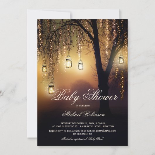 Invitation Mason Jar String éclaire un Baby shower rustique é (Devant)