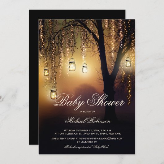 Invitation Mason Jar String éclaire un Baby shower rustique é (Devant / Derrière)