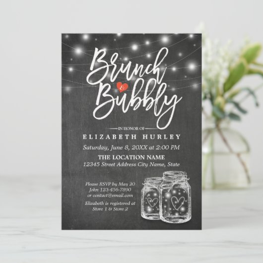 Invitation Mason Jar String Lights Chalkboard Brunch & Bubbly (Debout devant)