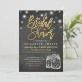Invitation Mason Jar & String Lights Chalkboard Fête des mari (Debout devant)