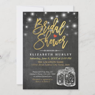 Invitation Mason Jar & String Lights Chalkboard Fête des mari