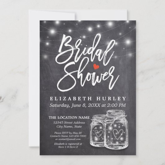 Invitation Mason Jar & String Lights Chalkboard Fête des mari (Devant)