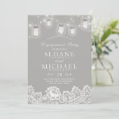 Invitation Mason Jar String Lights Lace Grey (Debout devant)