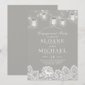 Invitation Mason Jar String Lights Lace Grey (Devant / Derrière)