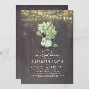 Invitation Mason Jar Succulents Dîner De Répétition Rustique