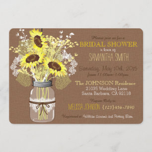 Invitation Mason Jar Sunflower Burlap Fête des mariées rustiq
