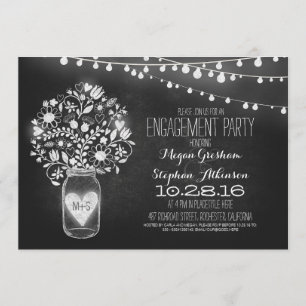 Invitation mason jar tableau noir et lumières fête de fiançai