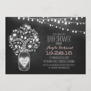 Invitation mason jar tableau noir & lumières Baby shower invi