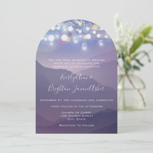 Invitation Mason Jar Ultra violet violet Mariage (Debout devant)