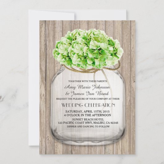 Invitation Mason jar vert hydrangea mariage invite hyd4 (Devant)