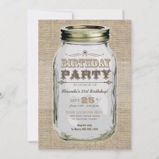 Invitation Mason Jar Vintage Look fête d'anniversaire (Devant)