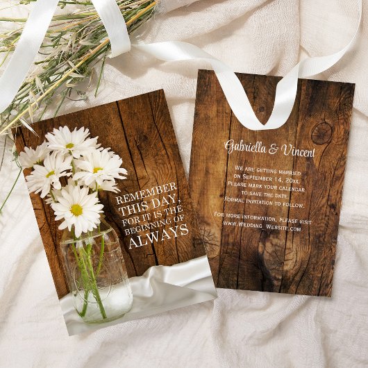 Invitation Mason Jar White Daisies Mariage Enregistrer la dat