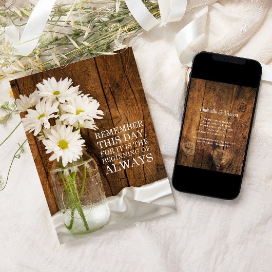 Invitation Mason Jar White Daisies Mariage Enregistrer la dat