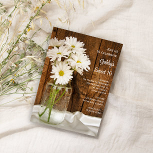 Invitation Mason Jar White Daisies Sweet 16 Anniversaire