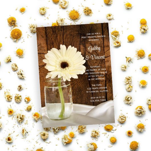Invitation Mason Jar White Daisy Country Post Mariage Brunch