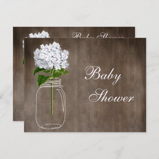 Invitation Mason Jar & White Hydrangea Baby shower rustique (Devant / Derrière)